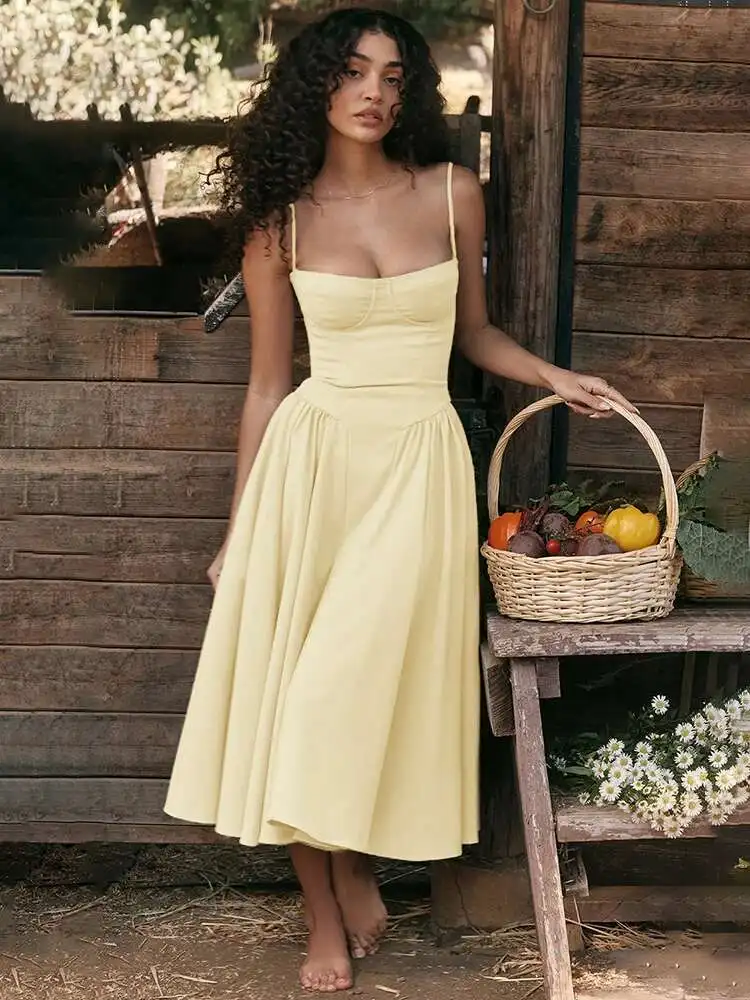 Strapless A-Line Backless Midi Dress - Image 2