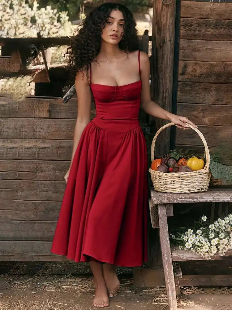 Strapless A-Line Backless Midi Dress - Image 4