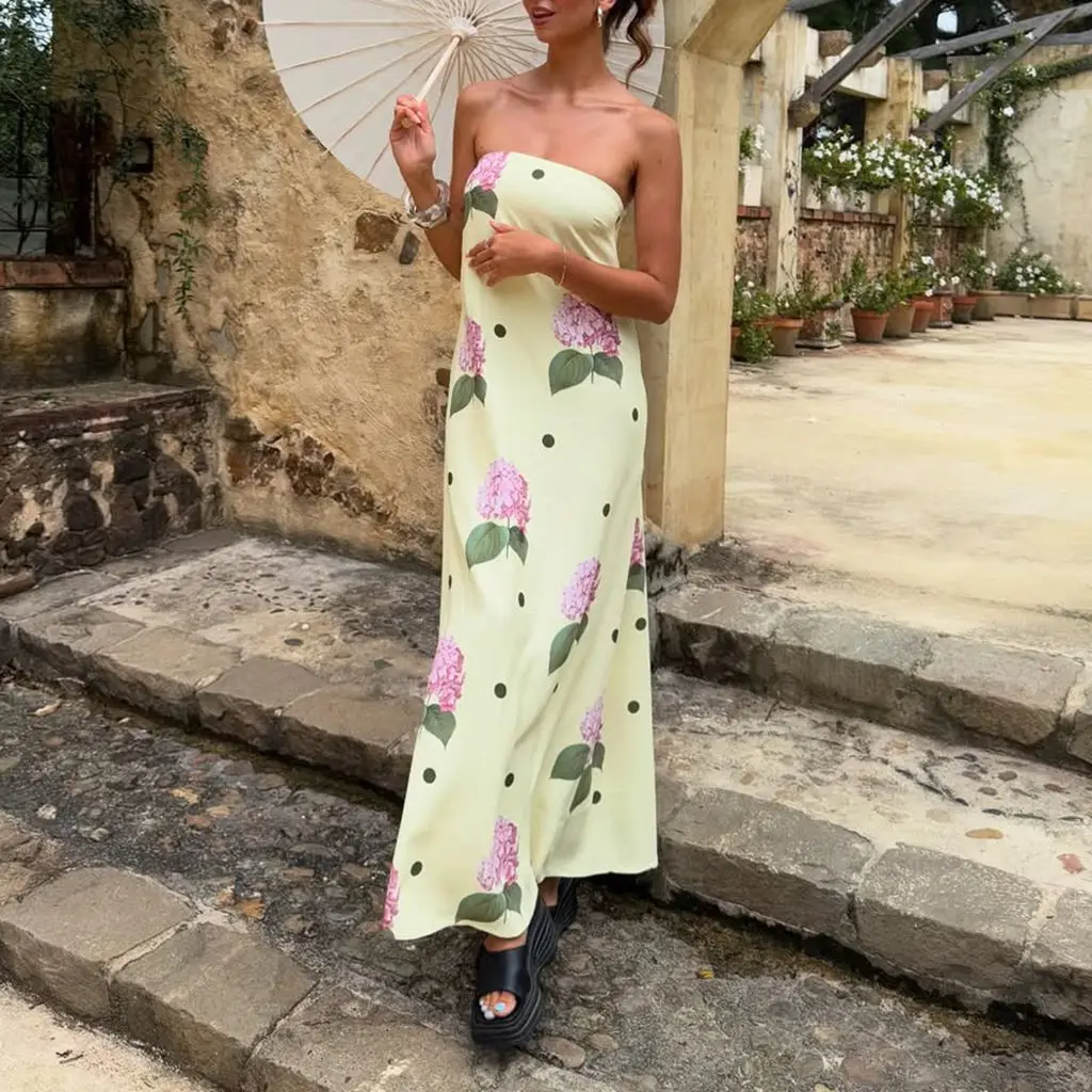 Strapless Floral A-Line Vacation Dress - Image 2