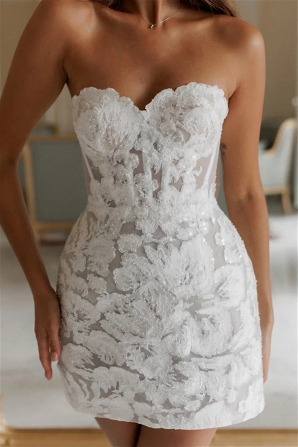 Strapless Floral Embroidery Vacation Dress - Image 3