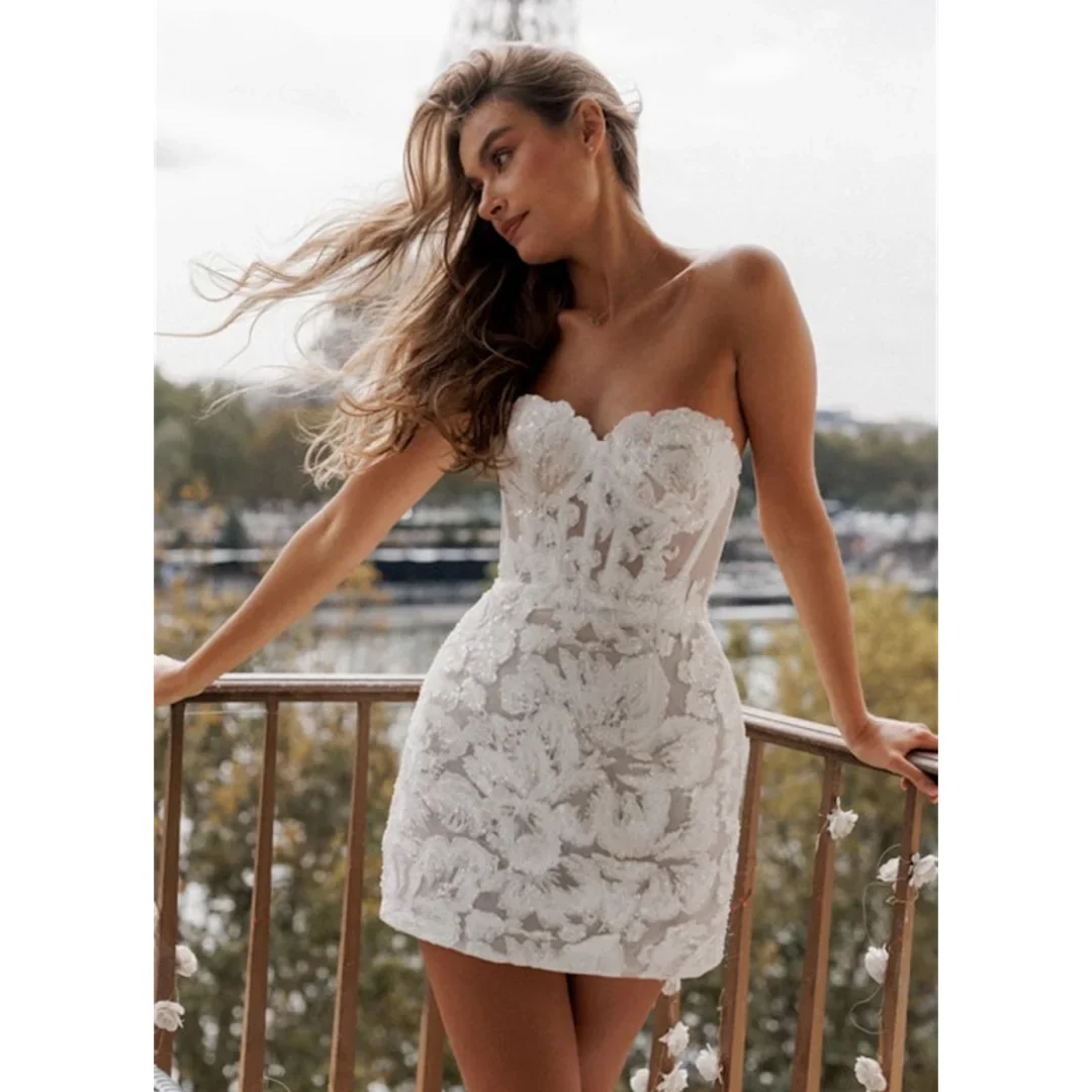 Strapless Floral Embroidery Vacation Dress - Image 4