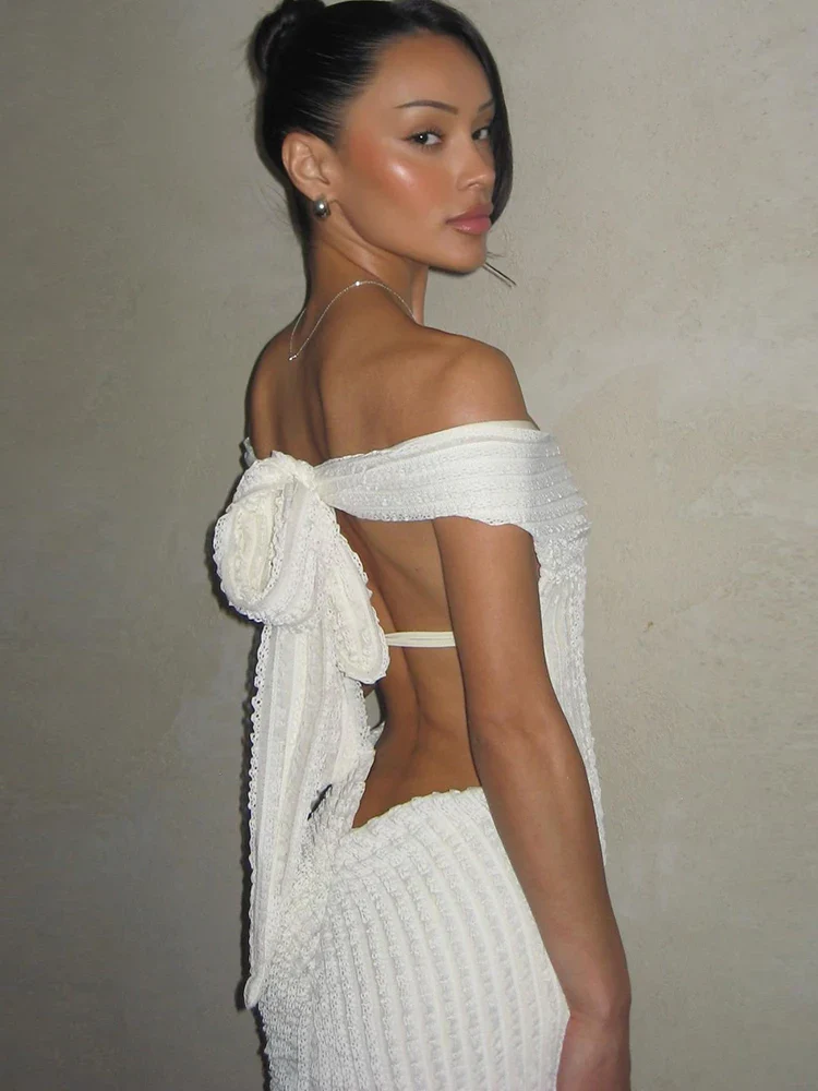 Strapless Patchwork Lace-Up Party Dress - Image 2