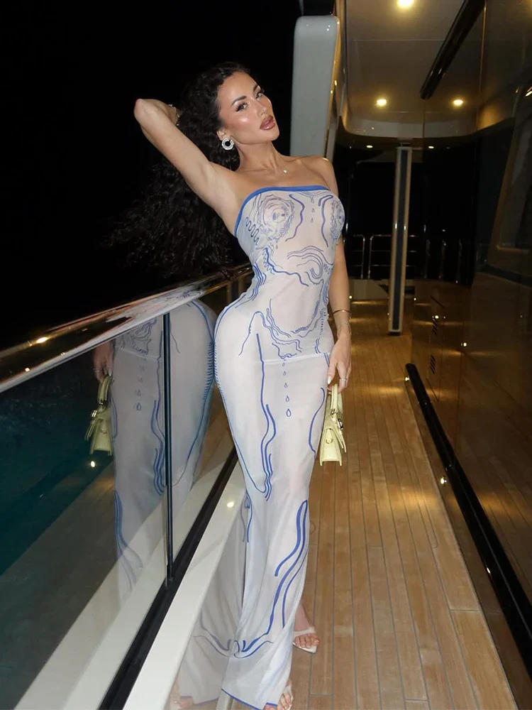 Strapless Print Sleeveless Slim Party Dress - Image 2