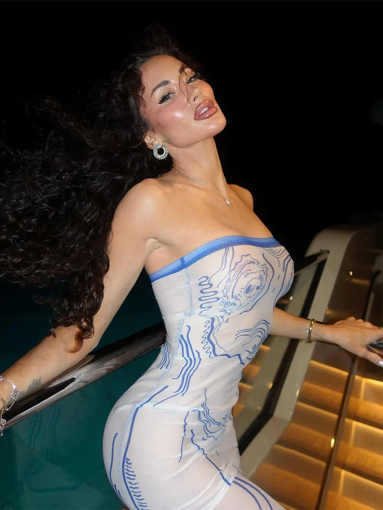 Strapless Print Sleeveless Slim Party Dress - Image 3
