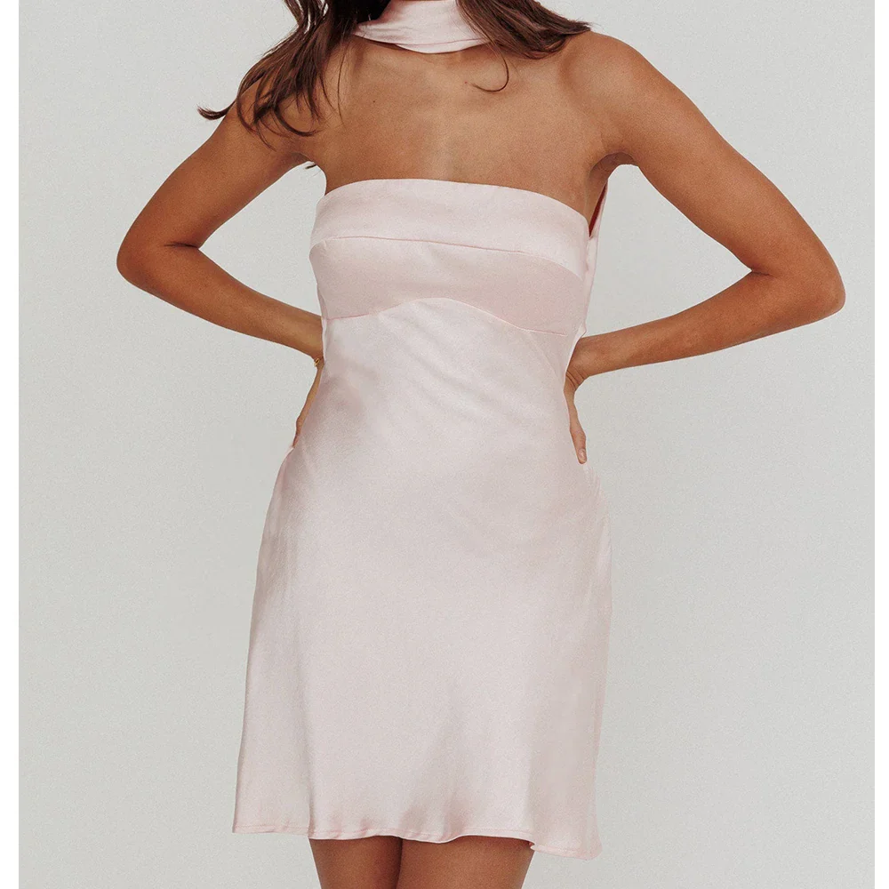 Strapless Scarf Backless Mini Bodycon Dress
