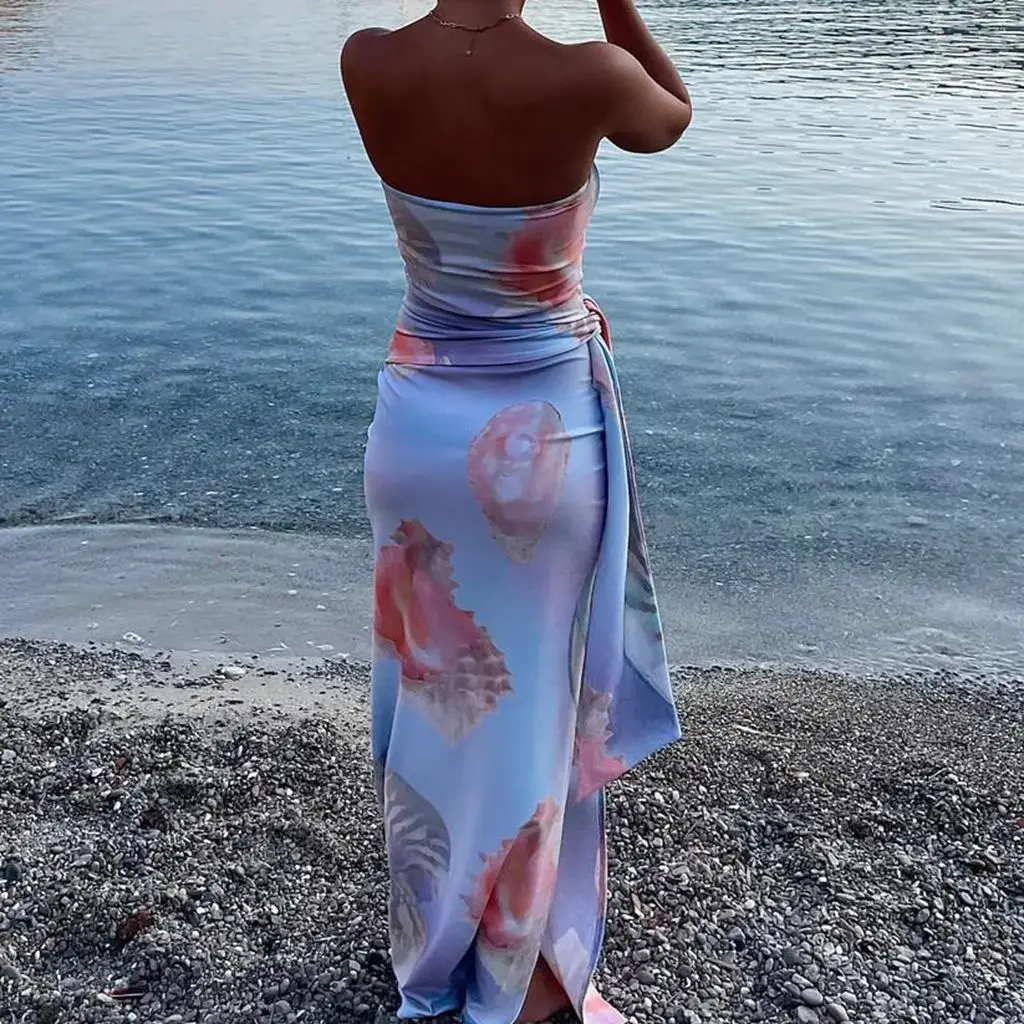 Strapless Split Floral Bodycon Vacation Dress - Image 2