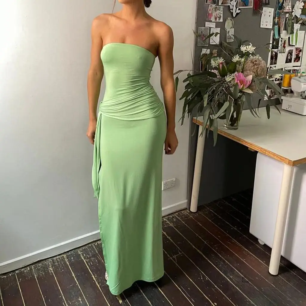Strapless Split Floral Bodycon Vacation Dress - Image 5