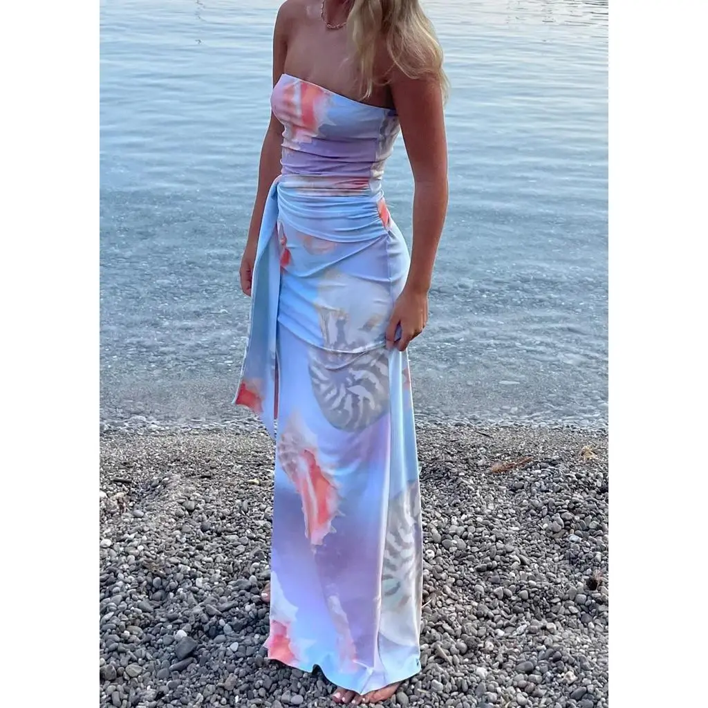 Strapless Split Floral Bodycon Vacation Dress - Image 7