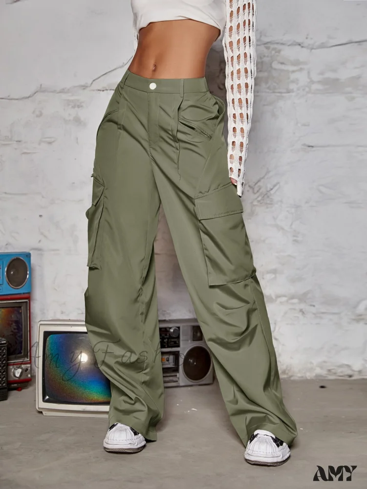 Amy Fashion - Street Flap Pocket Wide Leg Cargo Pants