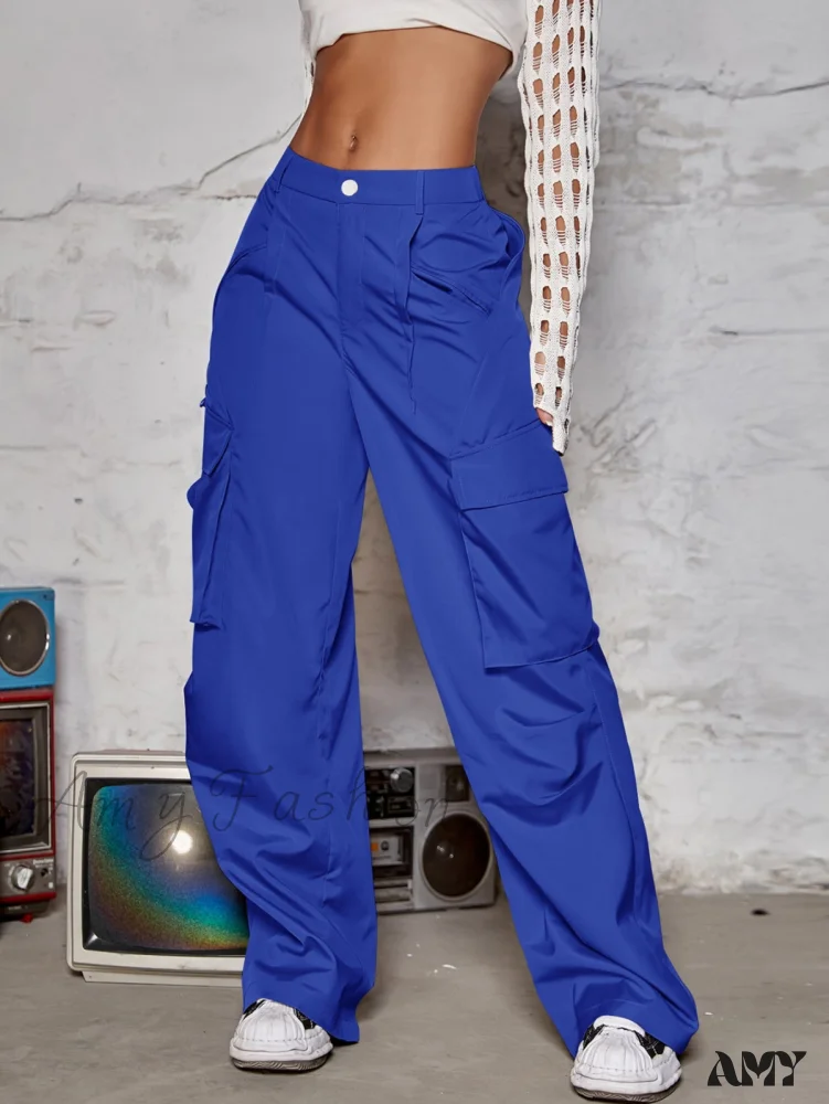 Amy Fashion - Street Flap Pocket Wide Leg Cargo Pants - Image 10