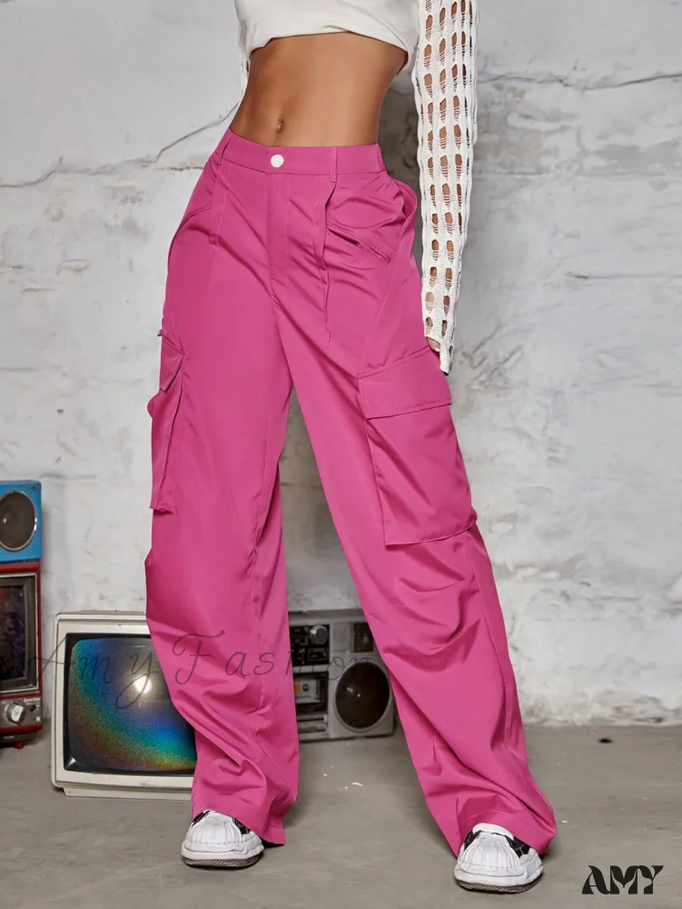 Amy Fashion - Street Flap Pocket Wide Leg Cargo Pants - Image 11