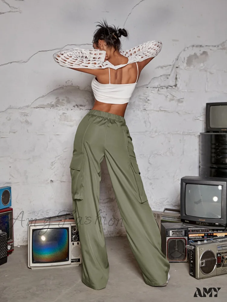 Amy Fashion - Street Flap Pocket Wide Leg Cargo Pants - Image 2