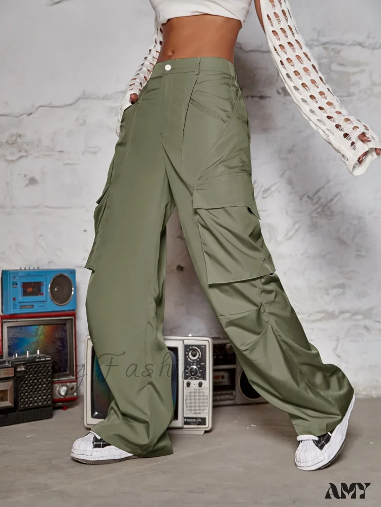 Amy Fashion - Street Flap Pocket Wide Leg Cargo Pants - Image 4