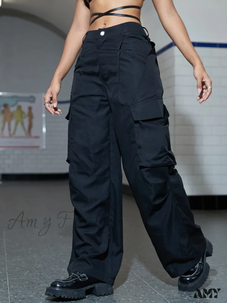 Amy Fashion - Street Flap Pocket Wide Leg Cargo Pants - Image 7