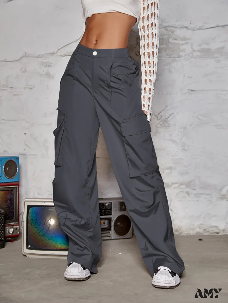 Amy Fashion - Street Flap Pocket Wide Leg Cargo Pants - Image 9