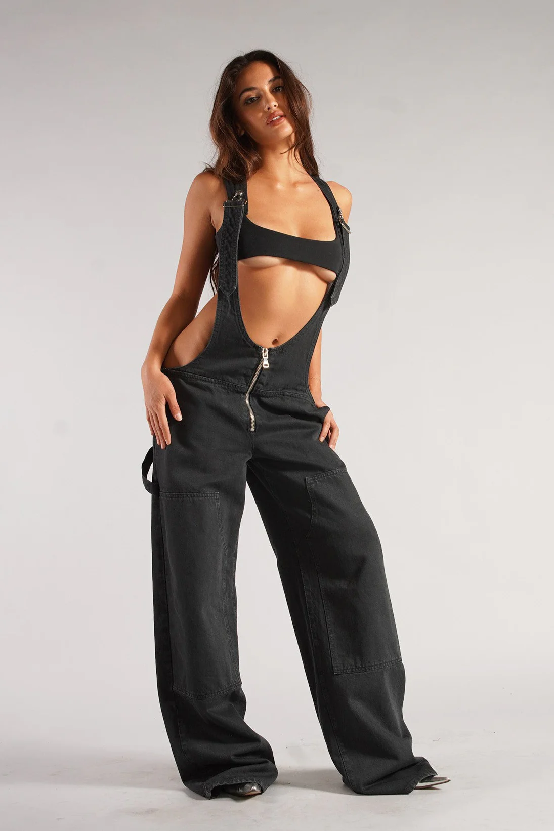 Street Style Low-Rise Suspender Wide-Leg Jeans - Image 10