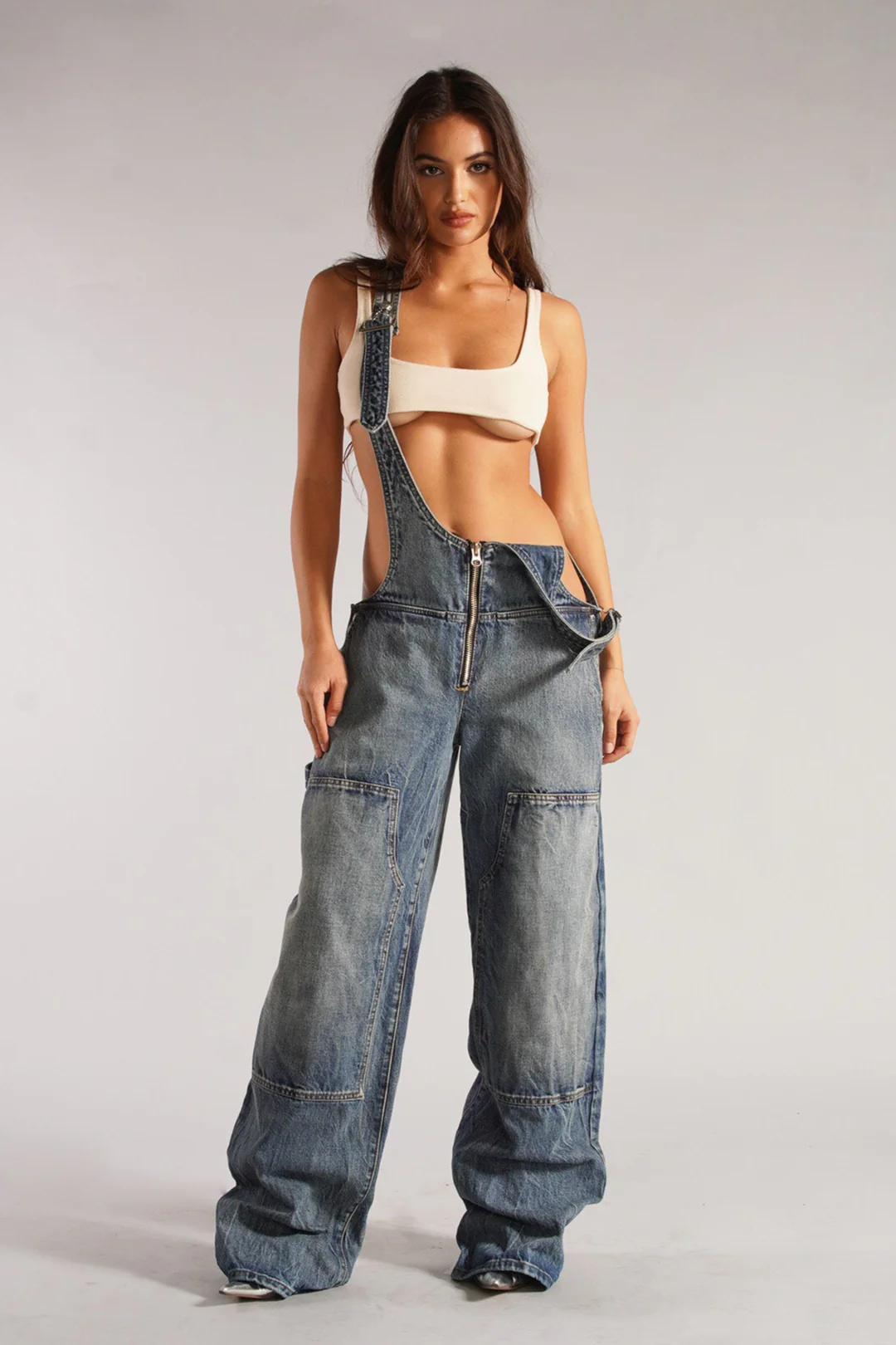 Street Style Low-Rise Suspender Wide-Leg Jeans - Image 3