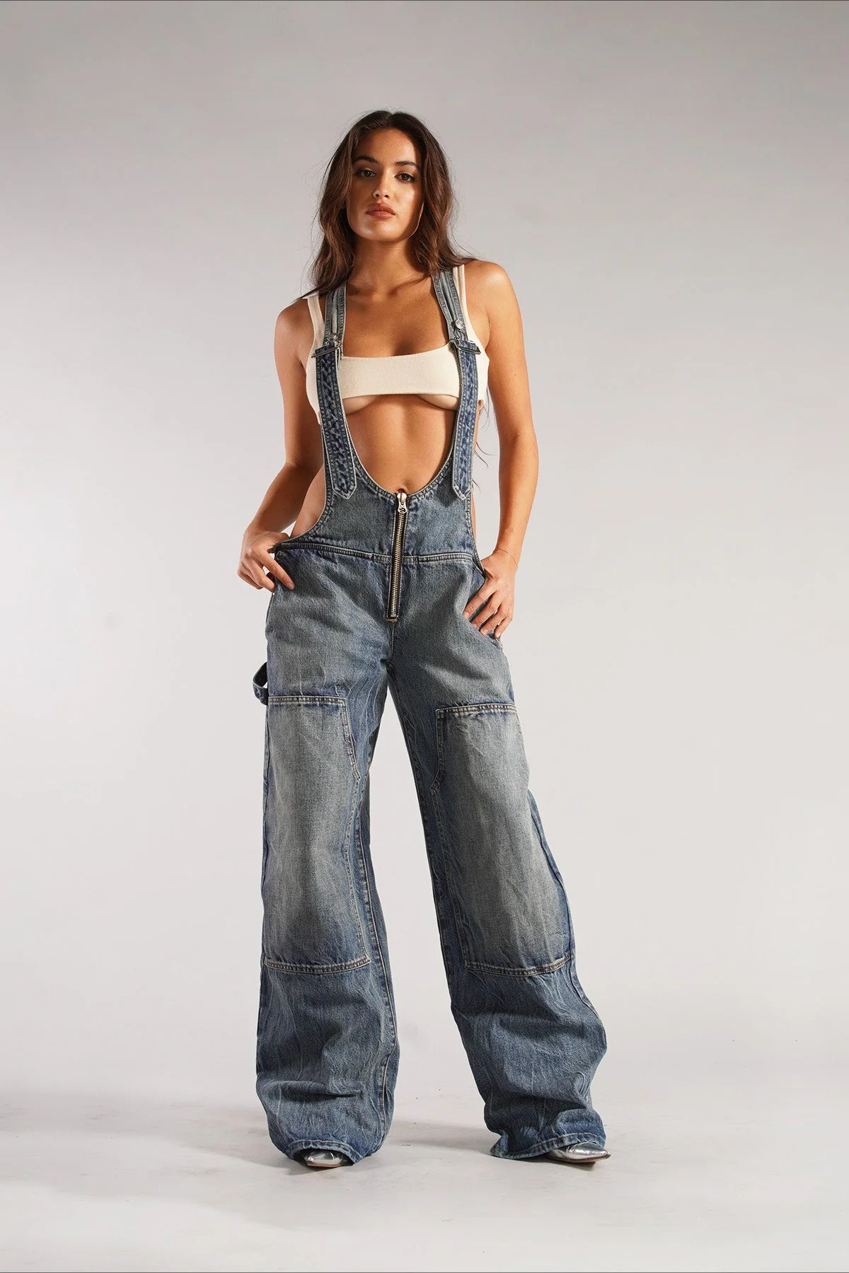 Street Style Low-Rise Suspender Wide-Leg Jeans - Image 5