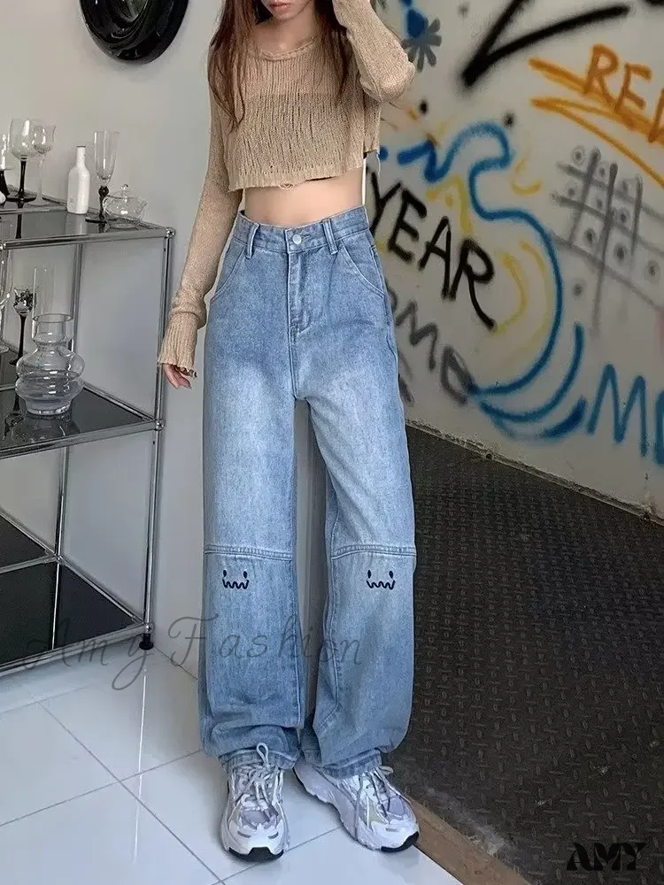 Amy Fashion - Street Trend Ruffian Handsome Letter Hip Hop Personality Fashion Ladies Trousers Jean - Image 5