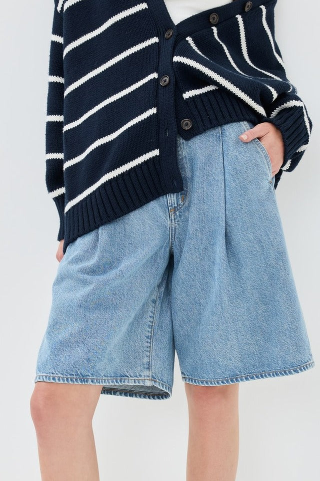 Striped Cotton V Neck Slouchy Knit Cardigan - Image 7