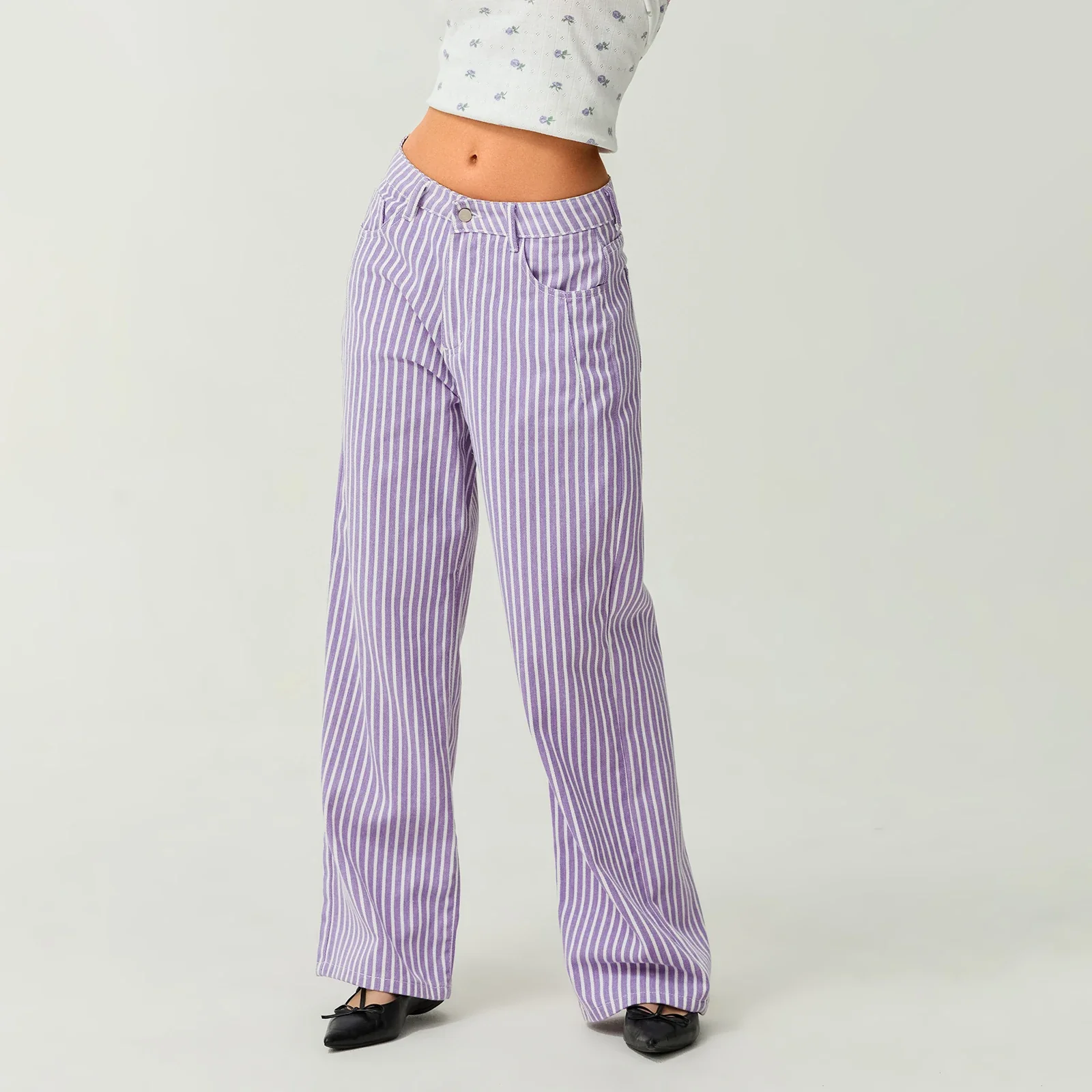 Striped High Rise Wide Denim Pant - Image 3