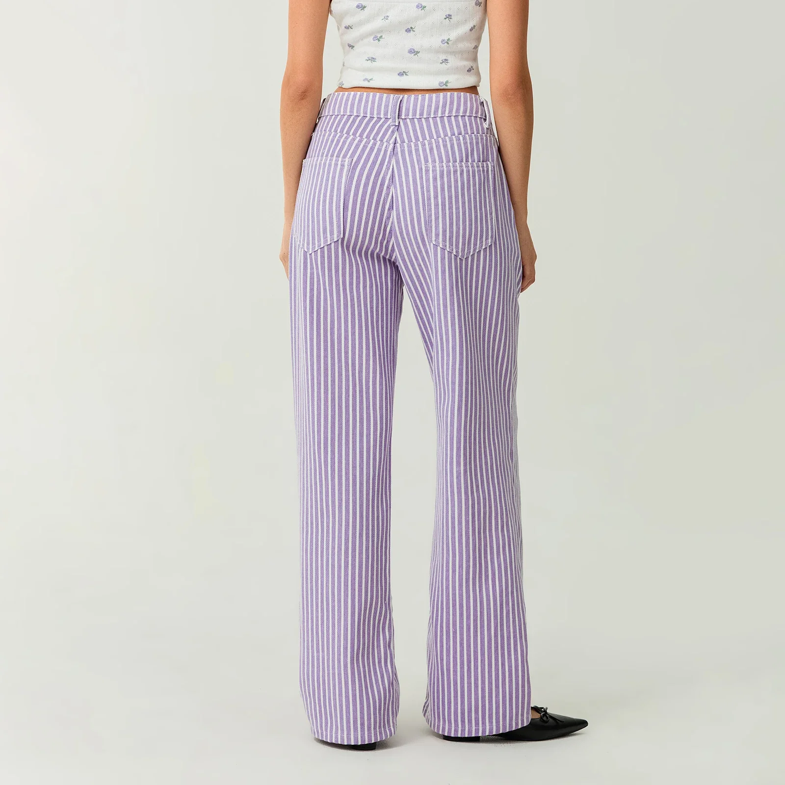 Striped High Rise Wide Denim Pant - Image 4