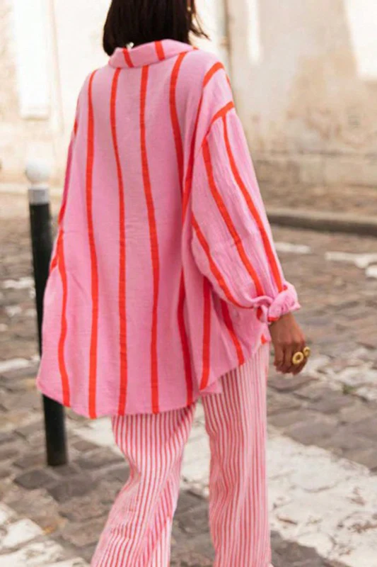 Striped Long-Sleeve Cardigan Blouse - Image 3