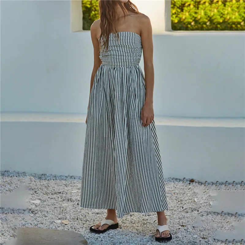 Striped Strapless Flowy Tube Midi Dress - Image 5