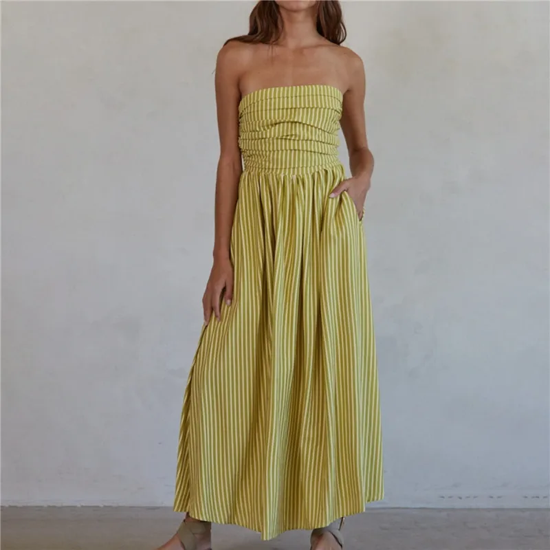 Striped Strapless Flowy Tube Midi Dress - Image 6