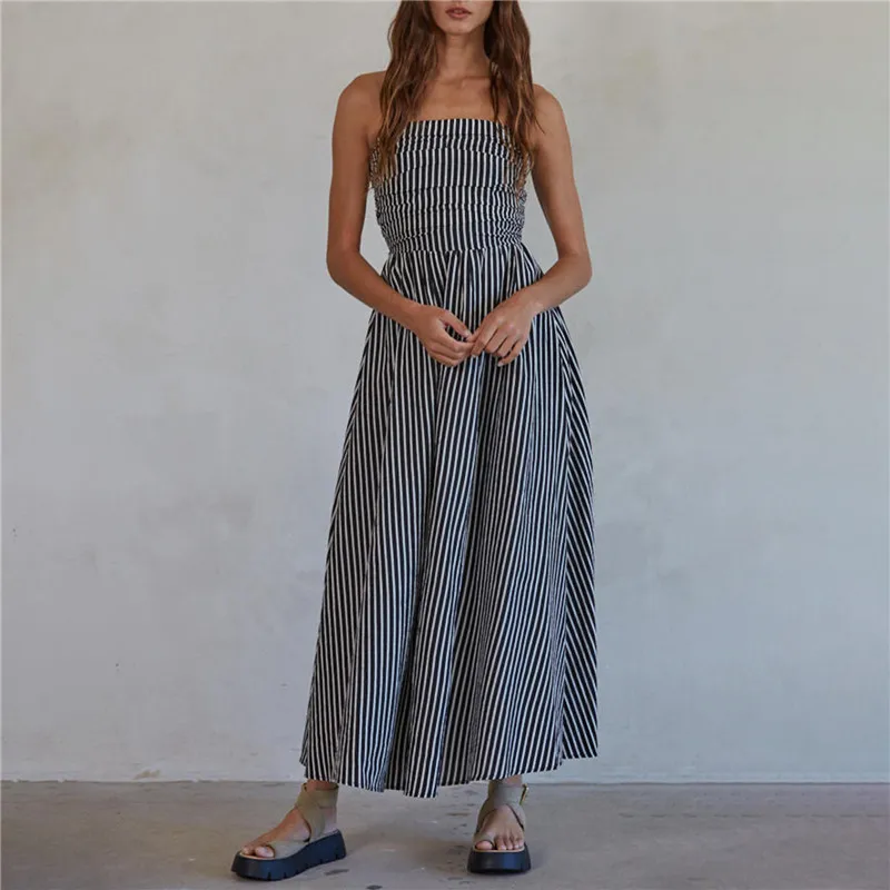 Striped Strapless Flowy Tube Midi Dress - Image 7