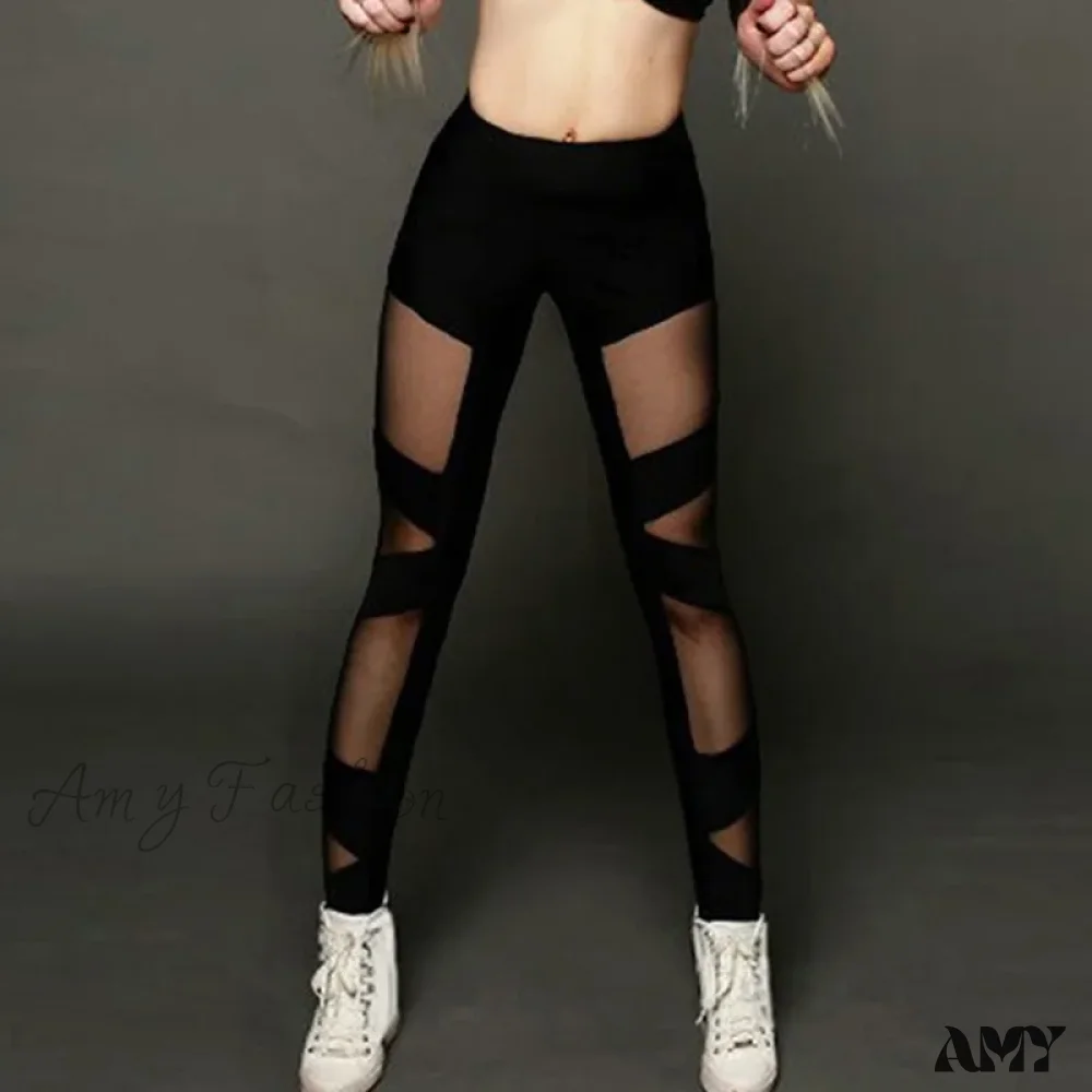 Summer Breathable Fitness Mesh Patchwork Quick Dry Casual Slim Leggings - Image 3