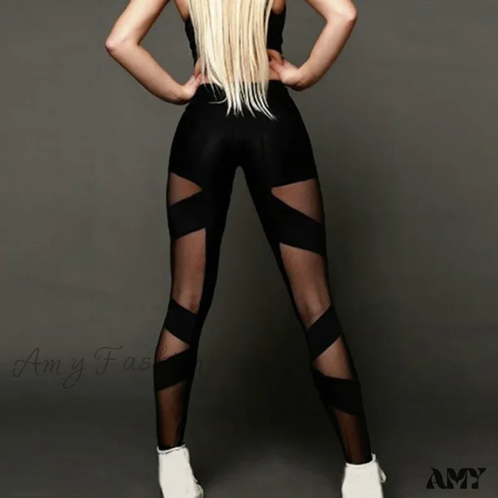 Summer Breathable Fitness Mesh Patchwork Quick Dry Casual Slim Leggings - Image 4