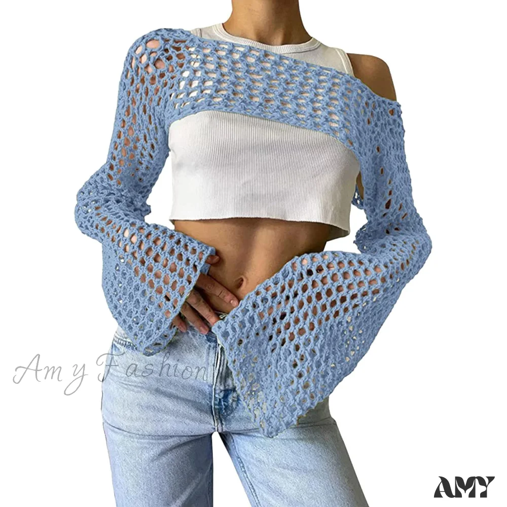 Amy Fashion - Summer Sexy Long Sleeve Smock Knitted Crop Top - Image 13