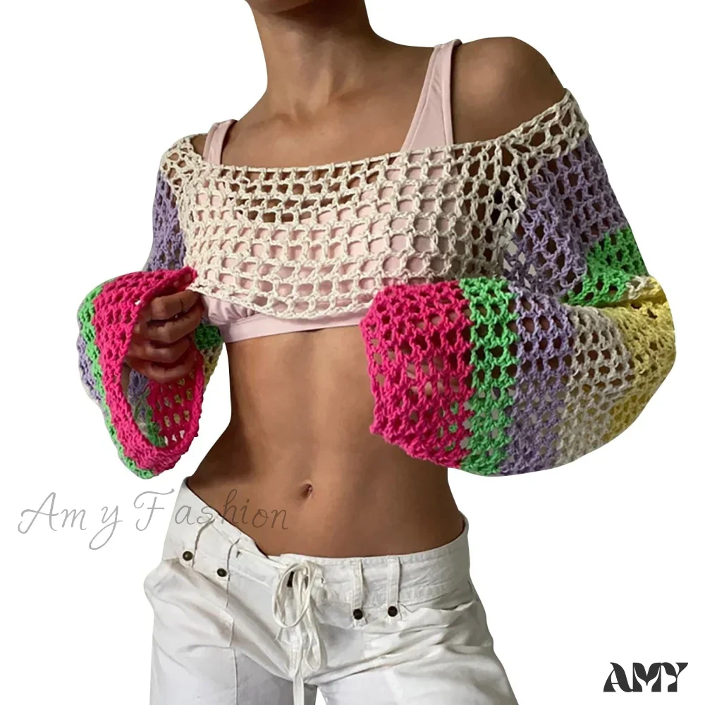 Amy Fashion - Summer Sexy Long Sleeve Smock Knitted Crop Top - Image 16