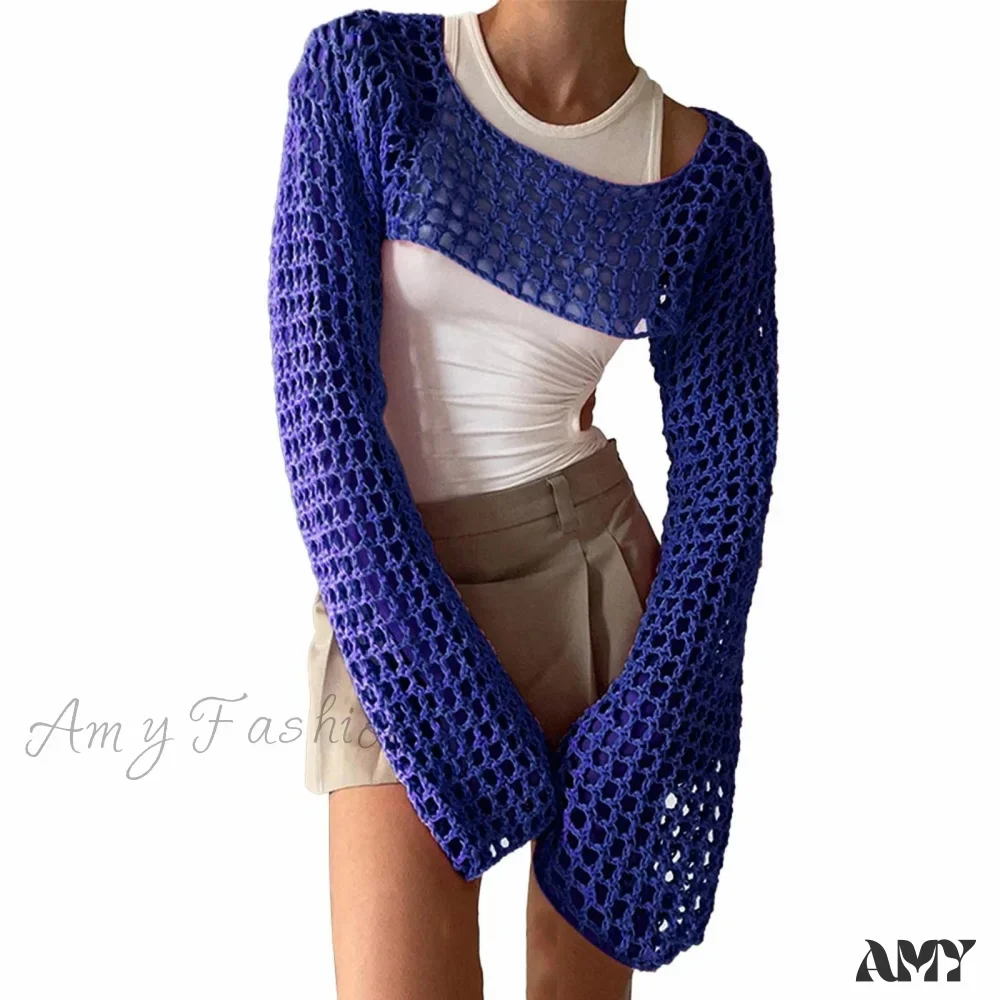 Amy Fashion - Summer Sexy Long Sleeve Smock Knitted Crop Top - Image 17