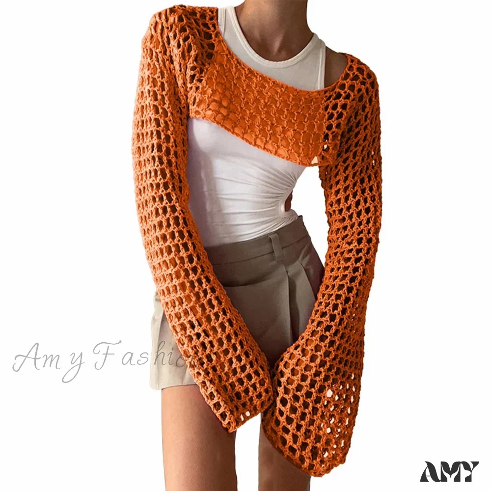 Amy Fashion - Summer Sexy Long Sleeve Smock Knitted Crop Top - Image 18