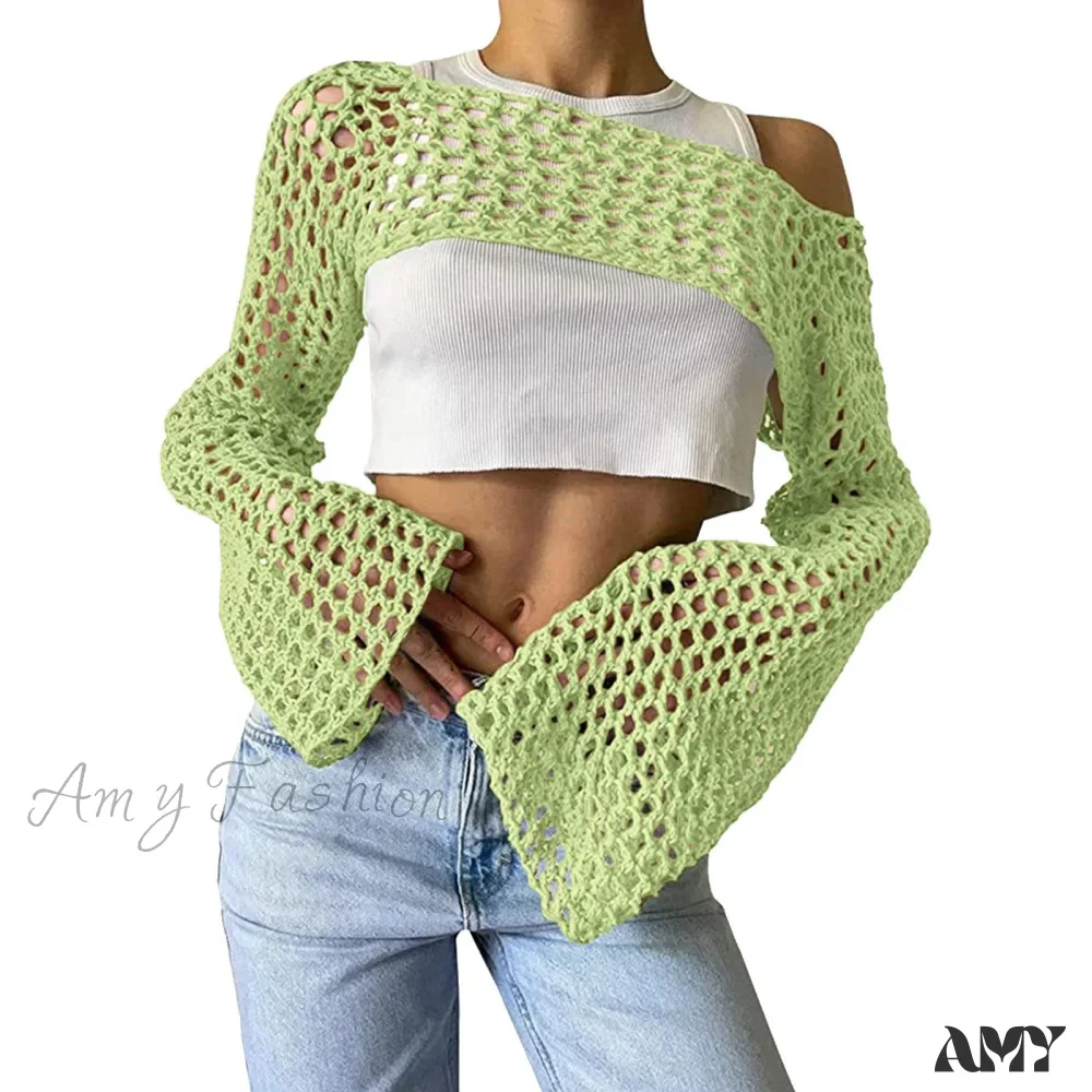 Amy Fashion - Summer Sexy Long Sleeve Smock Knitted Crop Top - Image 5