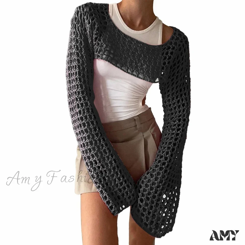 Amy Fashion - Summer Sexy Long Sleeve Smock Knitted Crop Top - Image 6