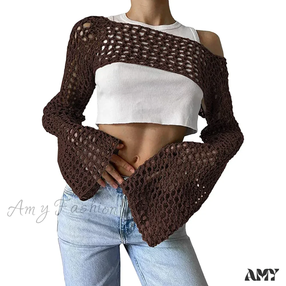 Amy Fashion - Summer Sexy Long Sleeve Smock Knitted Crop Top - Image 7