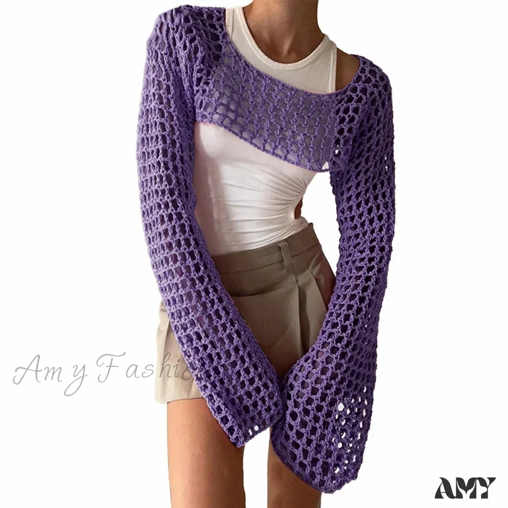 Amy Fashion - Summer Sexy Long Sleeve Smock Knitted Crop Top - Image 9
