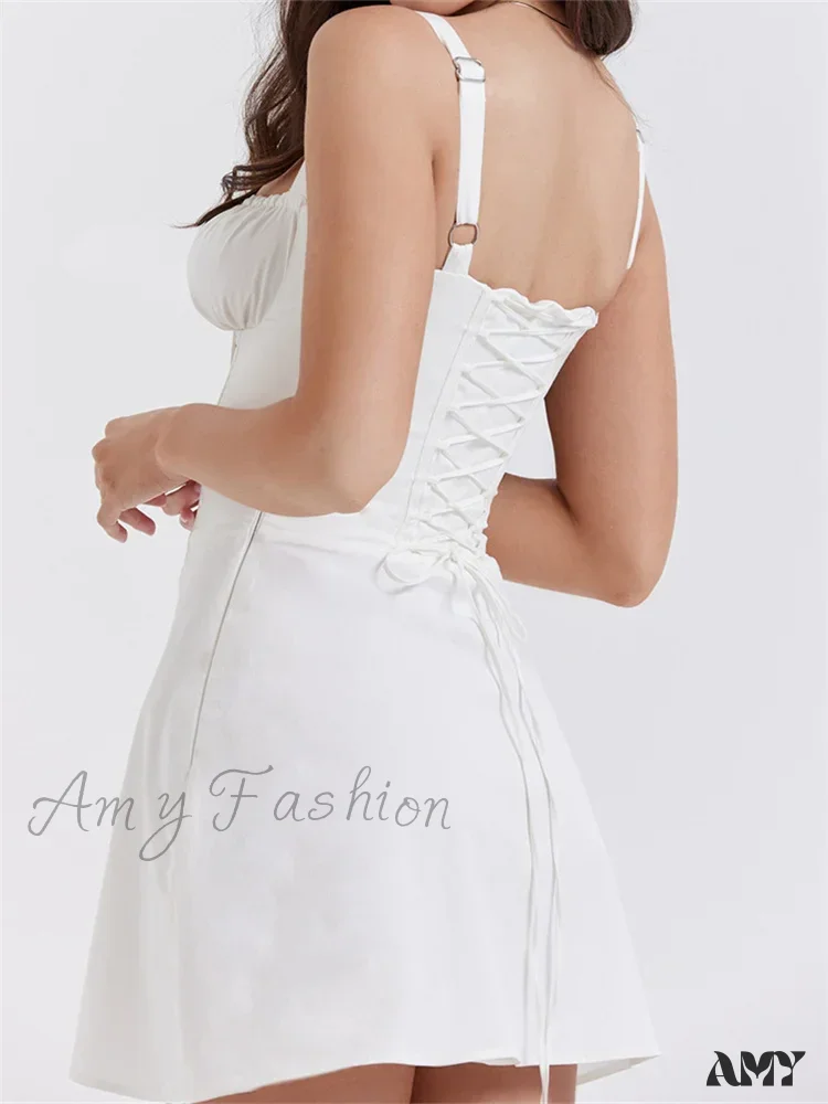 Amy Fashion - Summer Sexy Square Neck Ruched A Line Mini Dress - Image 2