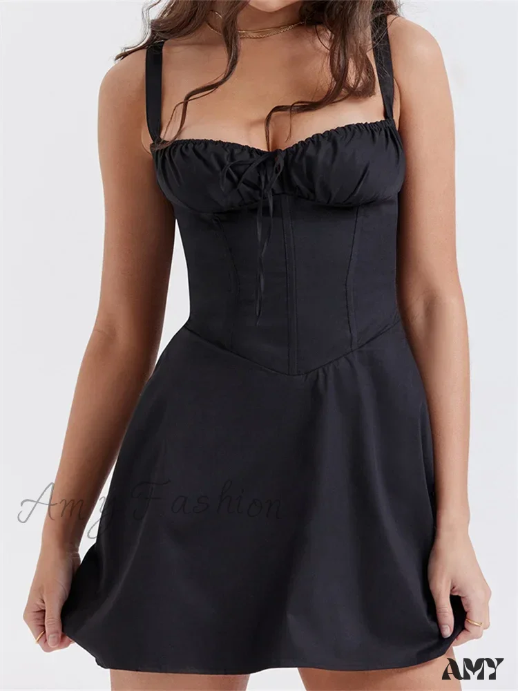 Amy Fashion - Summer Sexy Square Neck Ruched A Line Mini Dress - Image 3