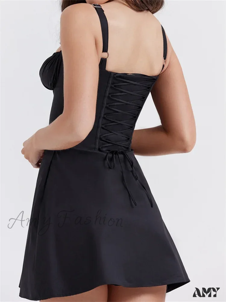 Amy Fashion - Summer Sexy Square Neck Ruched A Line Mini Dress - Image 4