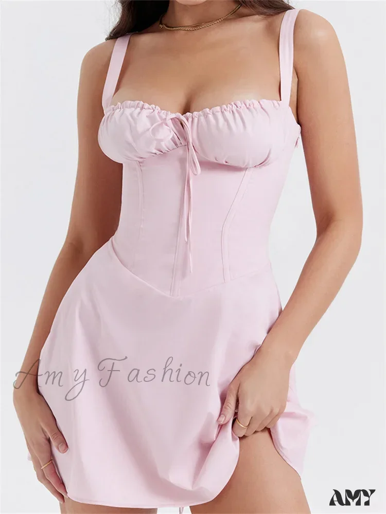 Amy Fashion - Summer Sexy Square Neck Ruched A Line Mini Dress - Image 5