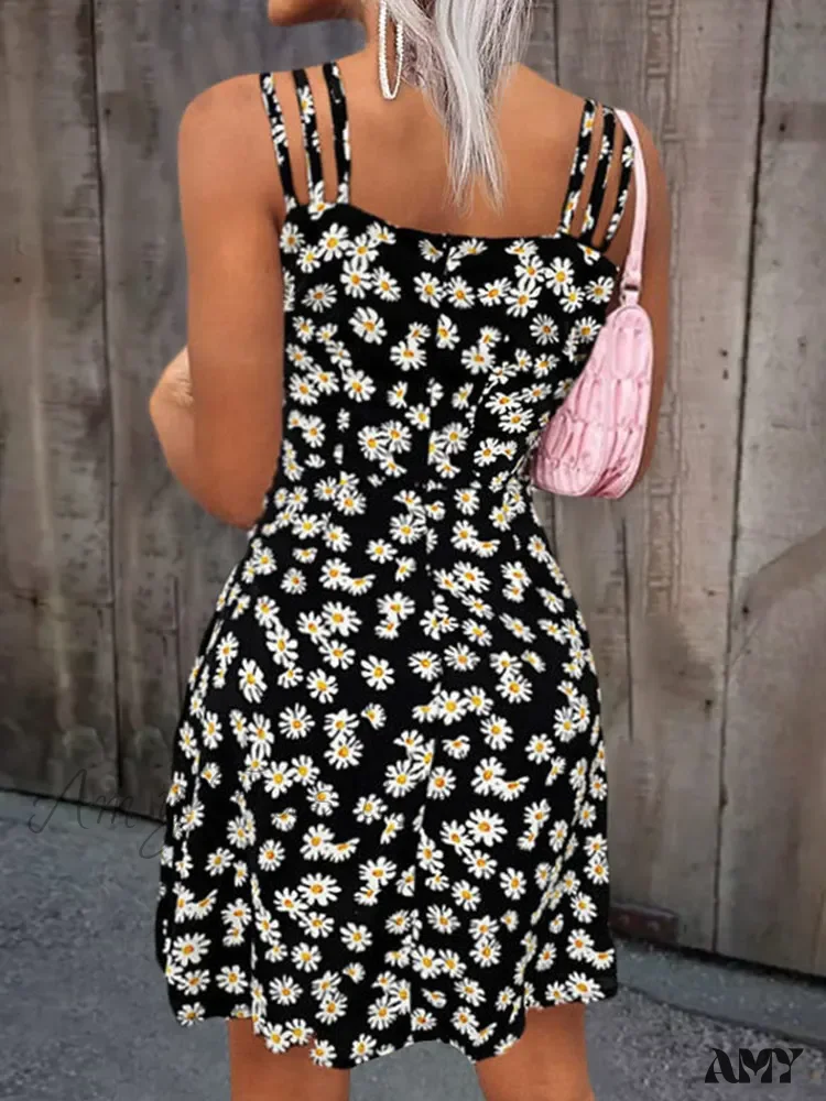 Amy Fashion - Summer Vintage Floral Daisy Print Sexy Boho Dress - Image 3