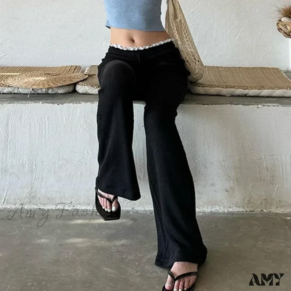 Sweet Contrast High Waist Flared Casual Basic Slim-fitting Trouser - Image 2