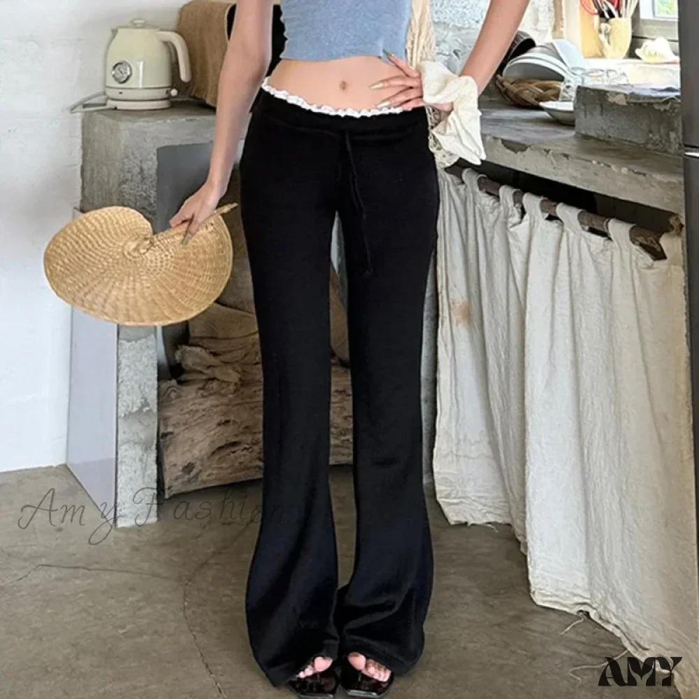 Sweet Contrast High Waist Flared Casual Basic Slim-fitting Trouser - Image 3
