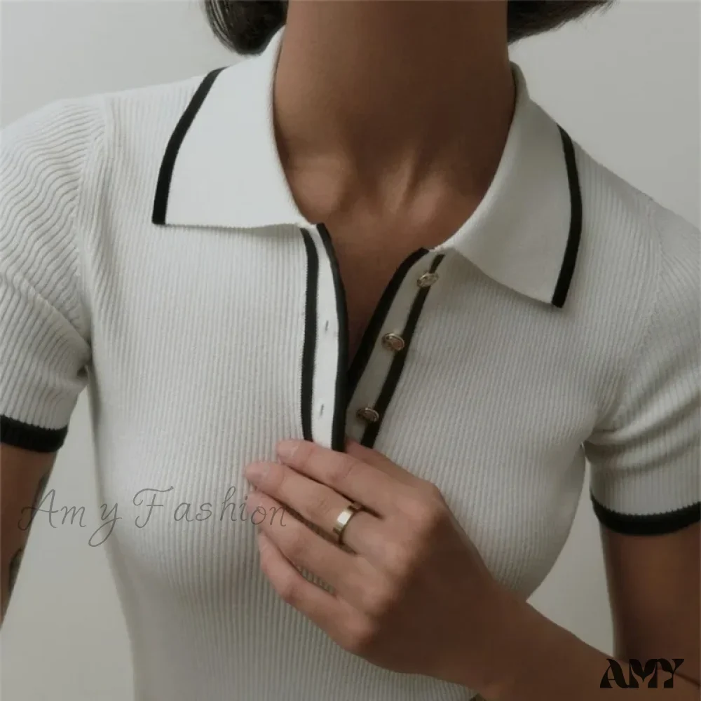 Talenza Women's Knitted Pullover Fashion Short Sleeve Patchwork Elegant Slim Sweater - Image 4