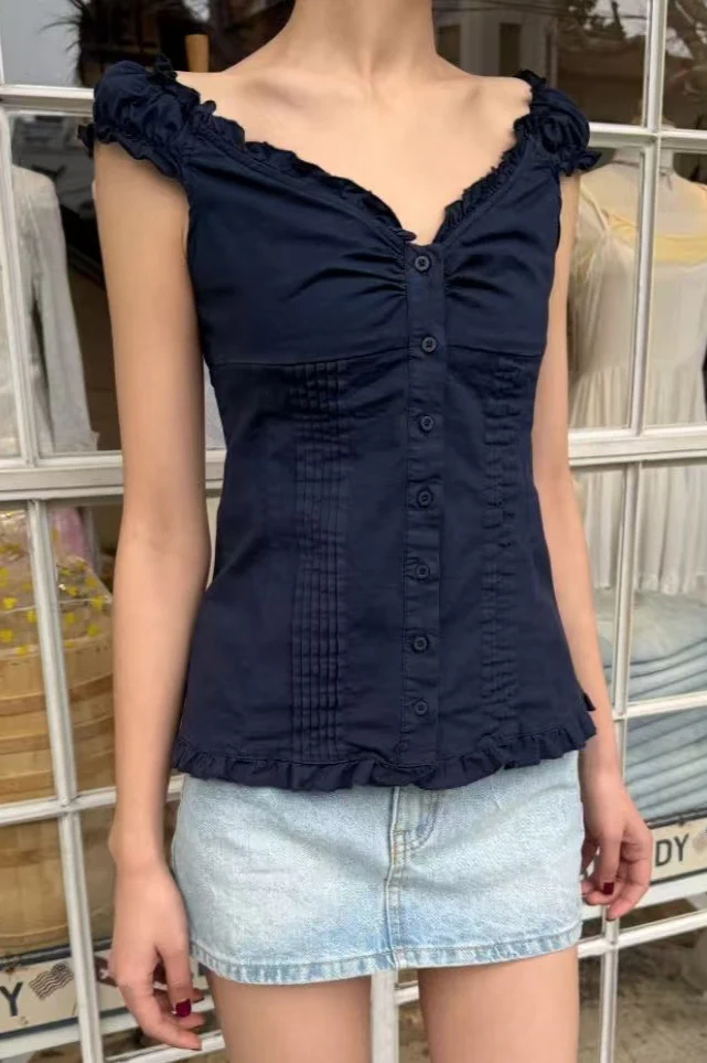 Ten-Color Ruched V-Neck Waist-Cinched Blouse - Image 3