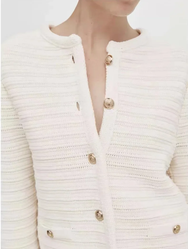 Textured Button Short Knit Cardigan - Image 2